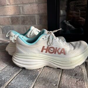 Hoka White and Aqua Athletic Shoes